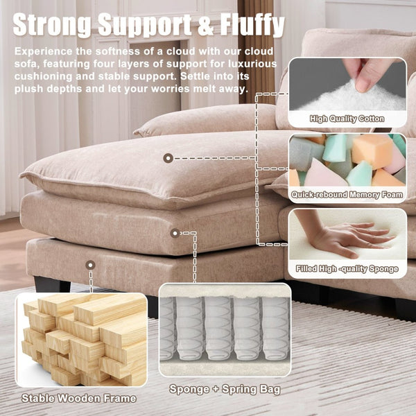 English Elm United We Win U-Shaped Chenille Sectional Couch, 4-Seat Modular Sofa With Memory Foam & Storage W1568S00219-GIGA