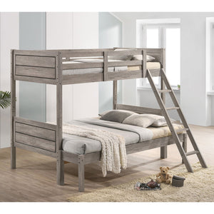 English Elm Brenton Twin-Over-Twin Bunk Bed with Ladder and Slatted Rails, Solid Rubberwood Farmhouse Style Retreat Brown B062S01006