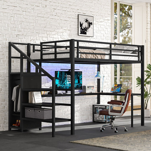 English Elm Full Size Pine Loft Bed House Frame with Slide Bookshelves and Moon Star Rails W1580S00286