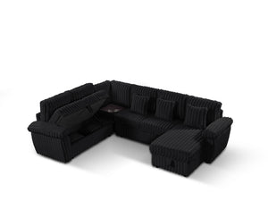 English Elm 110-inch U-shaped Corduroy Sectional with Sleeper Storage and Built-in Coffee Table W2564S00054