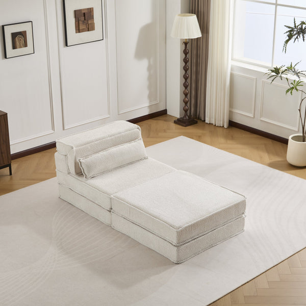 English Elm Compression Mahjong Sofa - Convertible, No Assembly Floor Bed With Memory Foam & Ottoman, White W3723S00043