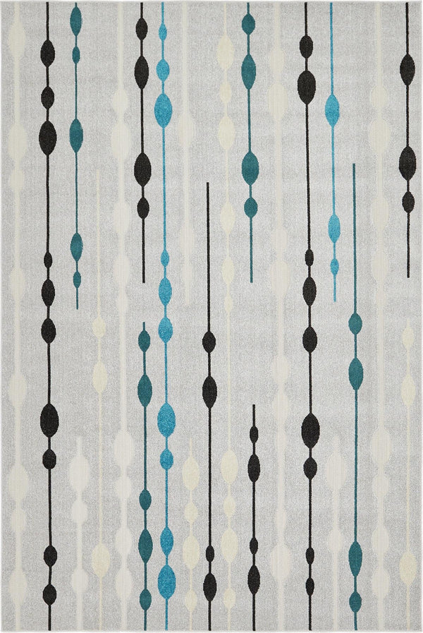 Unique Loom Outdoor Modern Seattle Machine Made Geometric Rug Gray, Black/Blue/Cream/Turquoise 7' 1" x 10' 0"