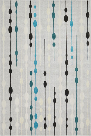 Unique Loom Outdoor Modern Seattle Machine Made Geometric Rug Gray, Black/Blue/Cream/Turquoise 7' 1" x 10' 0"