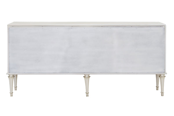 English Elm Ansaldo Pearl White Console Cabinet with Silver Shimmer, French Provincial Glass Doors & Turned Legs B2726P285786