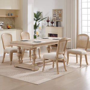 English Elm French Country Dining Chairs Set Of 2, Upholstered Rattan Back Accent Chairs For Dining & Living W3426P324538