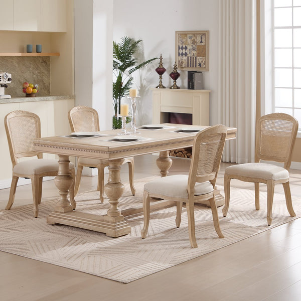 English Elm French Country Dining Chairs Set Of 2, Upholstered Rattan Back Accent Chairs For Dining & Living W3426P324538