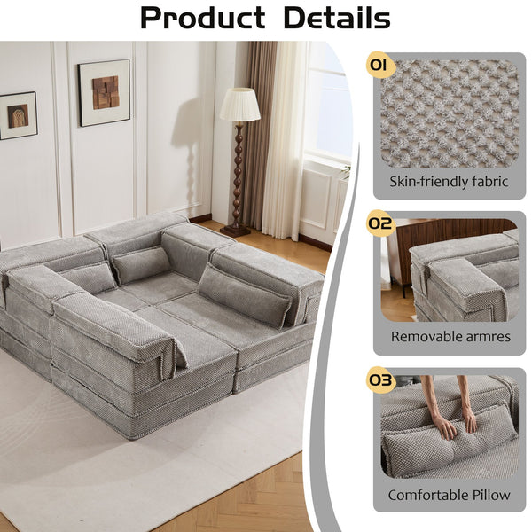 English Elm Compression Boneless Modular Sofa Bed - Versatile, Plush 4-Seater With Pillows, No Assembly Needed! W3723S00032