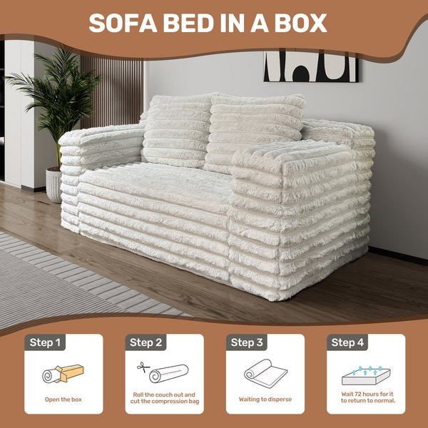 English Elm Giant Off White Bean Bag Loveseat Sofa with Quilted Corduroy, Cloud-Like Foam & Spring Fill Comfort W3795P358124