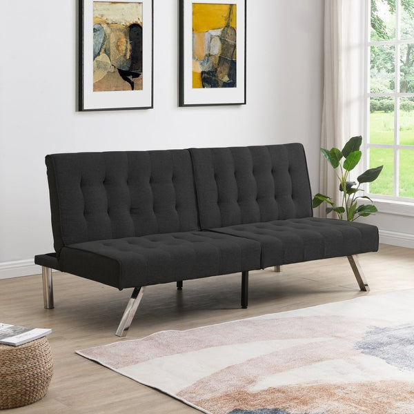 English Elm Wood Frame Futon Sofa Bed With Stainless Steel Legs – Modern Black Design For Small Spaces & Comfort W2297P247597-GIGA