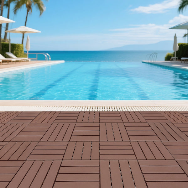 English Elm Plastic Interlocking Pp Deck Tiles Wood Grain Waterproof Patio Pool Surround 44 Pack W3022P251837