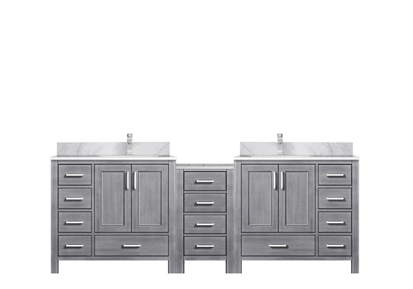 English Elm Distressed Grey Double Bath Vanity 92" W x 22" D with Carrara Marble Top, 14 Drawers & Chrome Faucets B2731S01190