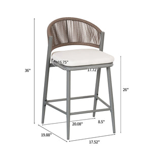 English Elm Christopher Knight Home® - Outdoor 26" Height Metal Frame Counter Stools Set Of 2 With Rattan Backrest & Cushions, Matte Grey N772P245123G