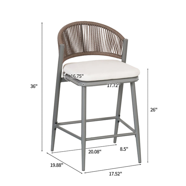 English Elm Christopher Knight Home® - Outdoor 26" Height Metal Frame Counter Stools Set Of 2 With Rattan Backrest & Cushions, Matte Grey N772P245123G