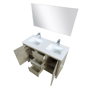 English Elm Rustic Acacia Double Bath Vanity With White Quartz Top, Chrome Faucet, And 43-Inch Mirror Included B2731S01680-GIGA