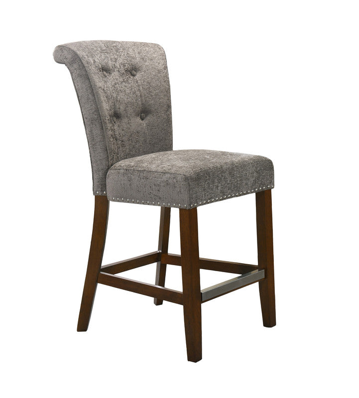 English Elm Alfie Tufted Gray Fabric Counterstool with Nailhead Trim and Espresso Wood Legs B2749P413183