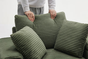 English Elm Corduroy Chaise Lounge Sofa With Movable Ottoman, Cupholders, Storage & Detachable Cushions W2120S00005-GIGA