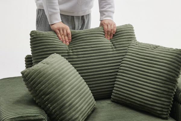 English Elm Corduroy Chaise Lounge Sofa With Movable Ottoman, Cupholders, Storage & Detachable Cushions W2120S00005-GIGA