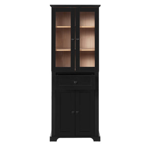 English Elm 67.2" Tall Bathroom Storage Cabinet with Tempered Glass Doors, Adjustable Shelves, Soft-Close Hinges and Anti-Tip Safety Black N729P310006B