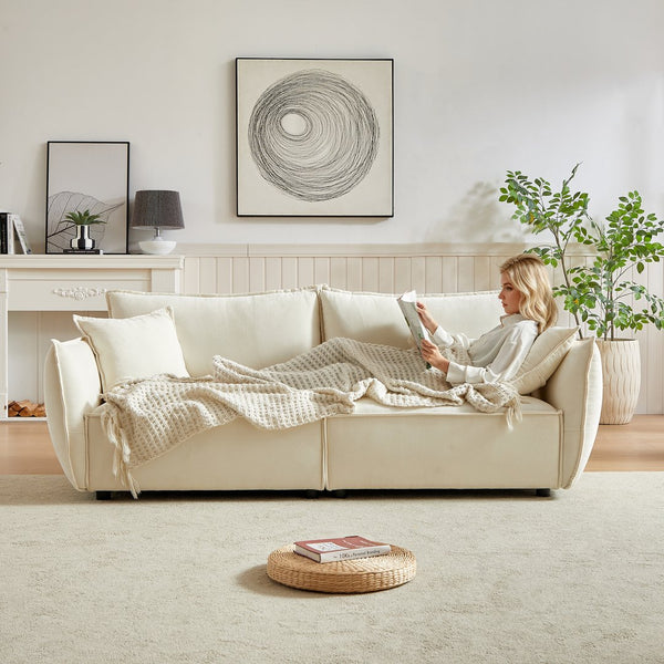 English Elm MH88" Convertible sleeper sofa with chenille upholstery, plush padded seats, rolled arms, 2 pillows Beige W1193S00105