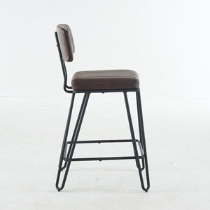 English Elm Industrial Bar Stools Set of 2 — Counter Height PU Leather Seats, Sturdy Metal Frame, Ergonomic Backrest and Footrest for Kitchen Island and Home Bar Brown W1901P264279