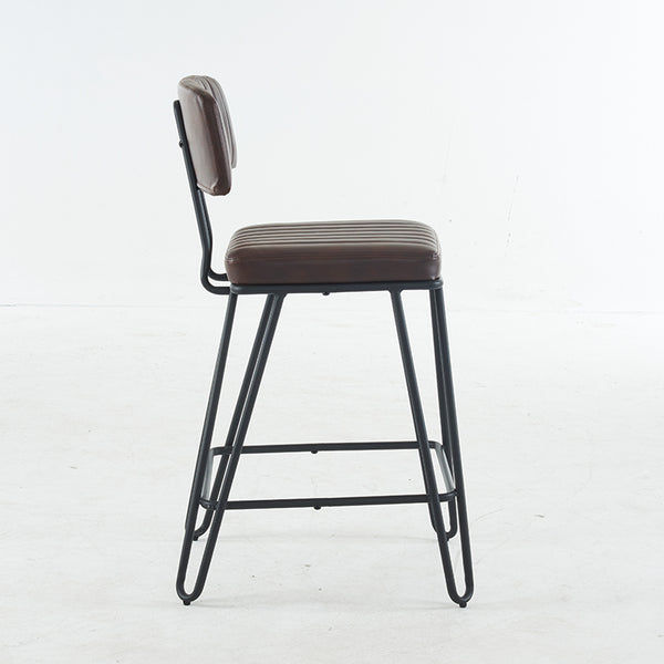 English Elm Industrial Bar Stools Set of 2 — Counter Height PU Leather Seats, Sturdy Metal Frame, Ergonomic Backrest and Footrest for Kitchen Island and Home Bar Brown W1901P264279