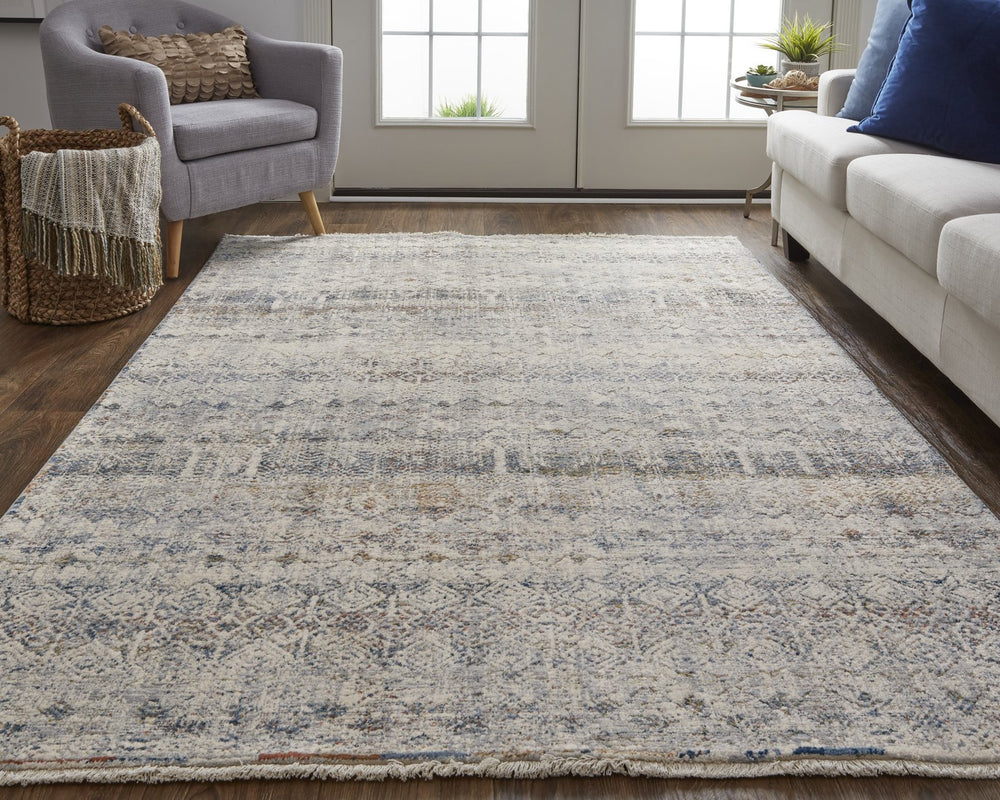 Feizy Rugs Kaia Luxurious Transitional Area Rug - Durable, Fade-resistant Soft Touch Design For High Traffic Homes Tan,Ivory,Blue Polypropylene,Viscose,Polyester Kai39glfgry000e27