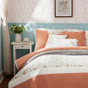 English Elm 6 Madison Park Dawn Cotton Percale Reversible Quilt Set with Paisley Pintuck, Lace Trim, Pillows, Full/Queen Coral 18.31 L x 23.03 W x 12.01 H B035129020
