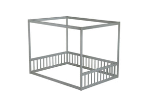 English Elm Full Size Canopy Floor Bed With Guardrails - Sturdy Rubberwood Frame In Soft Grey Finish W504P345754