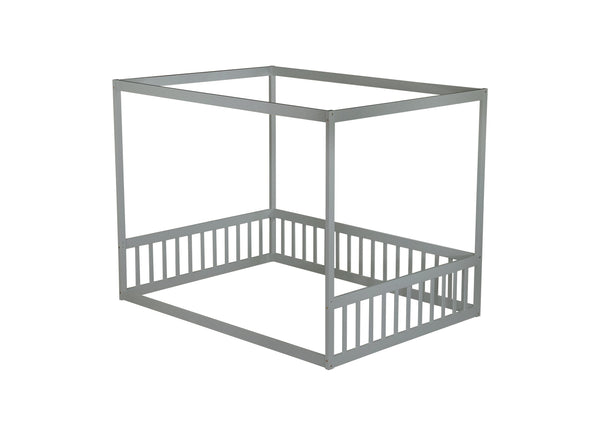English Elm Full Size Canopy Floor Bed With Guardrails - Sturdy Rubberwood Frame In Soft Grey Finish W504P345754