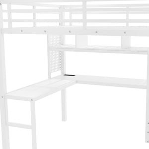 English Elm Full Size Loft Bed With Integrated Led, Workspace & Storage, Stylish Metal Frame For Kids' Rooms W2593S00018