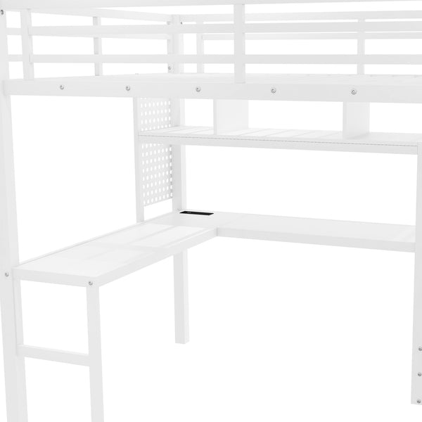 English Elm Full Size Loft Bed With Integrated Led, Workspace & Storage, Stylish Metal Frame For Kids' Rooms W2593S00018