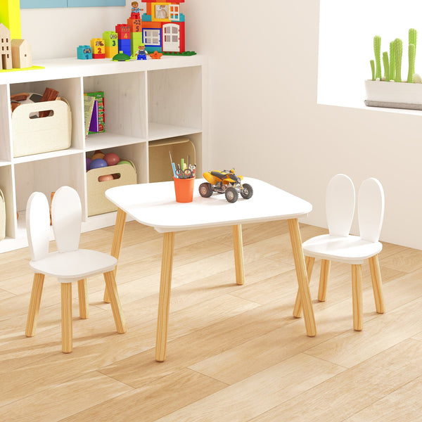 English Elm Kids Rabbit Table & 2 Chairs Set — White Solid Wood Kids Activity Table with Pine Legs, Sturdy 120lb Capacity, Easy 5-Min Assembly W808P248965