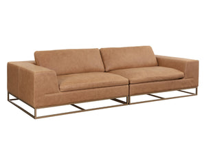 Sunpan IRA Sofa - Luxurious Camel Leather with Gold Base, Modern Design & Ultimate Comfort for Living Spaces 111478