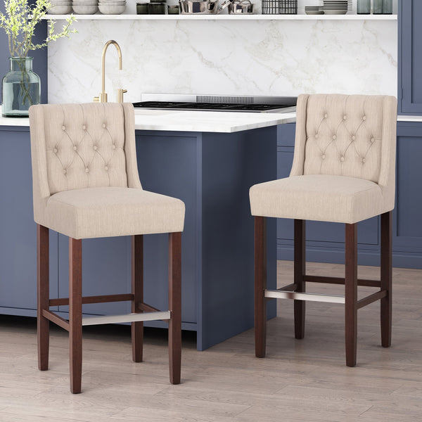 English Elm Christopher Knight Home® - Modern Metal Leg Bar Stool with High-Density Fabric Seat, 30" Counter Height, Commercial-Grade Comfort and Durability Beige 70678.00FBGE