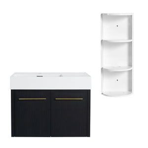English Elm 30 Inch Wall-Mounted Bathroom Vanity Set With Left Basin Sink, Storage Rack & Modern Design W999S00368