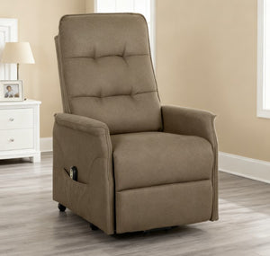 English Elm Fabric Power Lift Recliner Chair with Tufted Linen Feel Upholstery and Side Storage Pocket Brown T3971P412392