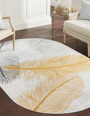 Unique Loom Finsbury Camilla Machine Made Botanical Rug Yellow Gray, Ivory 5' 3" x 8' 0"