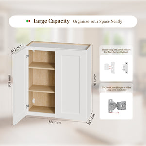 English Elm 33 Inch Solid Wood Shaker Wall Cabinet Soft Close Doors Adjustable Shelves White T2950P490383