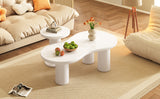 English Elm Easy Assembly Nesting Coffee Table Set Of 2, Cream Style Cloud Coffee Table With Round Small Side Table, Irregular Center Table With Thick Legs For Living Room, White, 39.3''X 13.7'',Φ15.7''