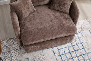 English Elm 360° 360 Swivel Oversized Chenille Armchair with Pocket Spring Seat and Three Throw Pillows Brown W1361S00073