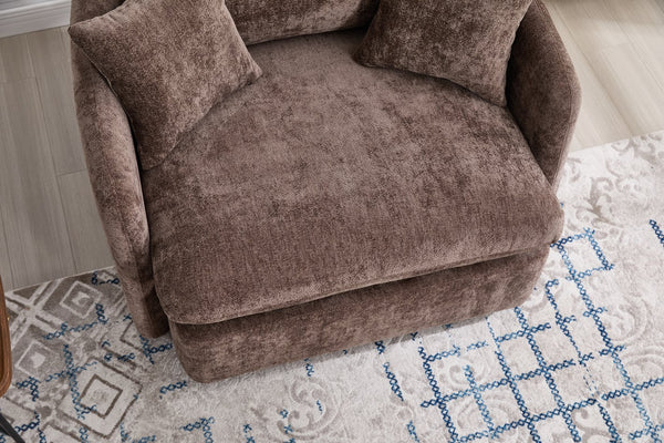 English Elm 360° 360 Swivel Oversized Chenille Armchair with Pocket Spring Seat and Three Throw Pillows Brown W1361S00073