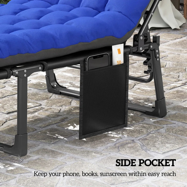 English Elm Folding Outdoor Chaise Lounge with Face Hole Side Table and Five Position Recline Blue,Dark Gray T3971P480735