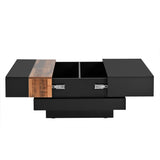 English Elm 31.4'' X 31.4'' Square Coffee Table With Sliding Tabletop, High Gloss Center Table With Hidden Storage Compartment, Extendable Cocktail Table With Walnut Grain Finish For Living Room, Black