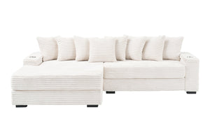 English Elm 111.4-inch corduroy L-shaped sofa with reversible chaise, armrest cup holders, lockers, sturdy frame Beige W1278S00103