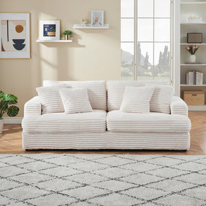 English Elm 79.3 Corduroy Sofa with 4 Toss Pillows – Luxurious Plush Fabric, Sturdy Frame, Spacious 3-Seater Comfort White W1658S00044
