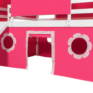 English Elm Full Size Kids Castle Loft Bed with Slide Tent Tower Pinewood Play Zone LT000772AAH-2