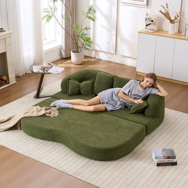 English Elm (old Sku W2231p392100) Chenille Sleeper Sofa Foldable Convertible Loveseat with Four Pillows Green W2231P466737