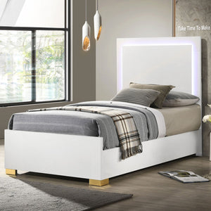 English Elm Jeremiah Twin Panel Bed with Touch Led Headboard Gold Feet Contemporary Bedroom White B062S01752