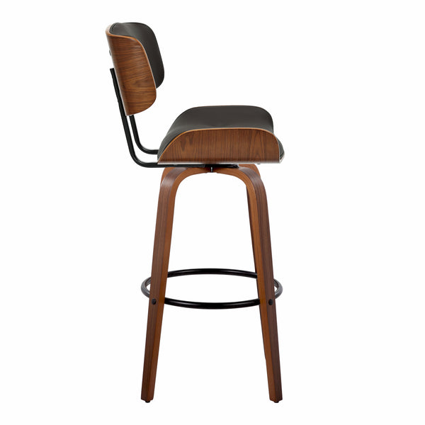 English Elm Fixed-height Swivel Barstools Walnut Back Espresso Seat Mid-century Kitchen Pair B202S01926