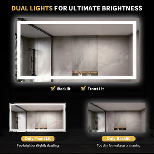 English Elm 60" Led Bathroom Vanity Mirror with Front Back Lighting Anti-fog Dimmable 3 Tones W1920P493144